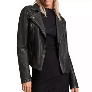 All Saints 100% Genuine Leather Cargo Quilted Biker Jacket